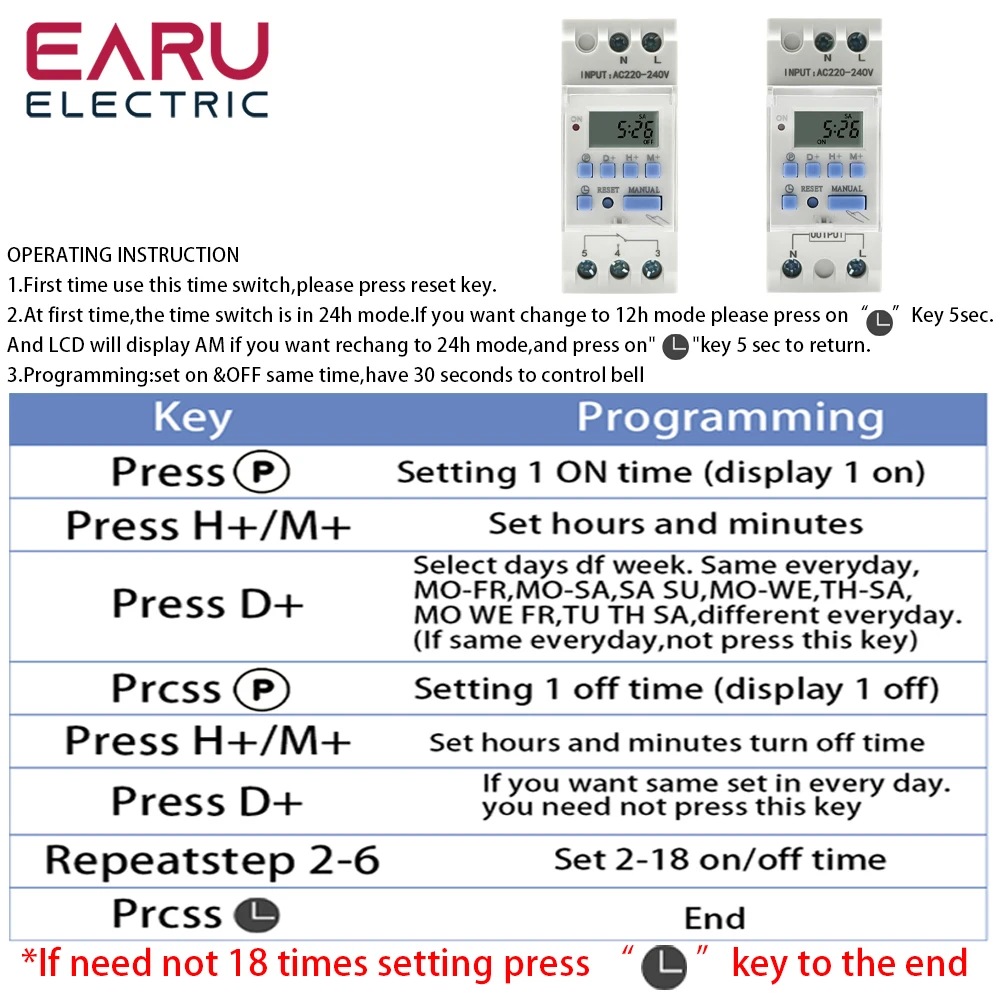 THC 15A 30A New Type Din Rail 2 wire Weekly 7 Days Programmable Digital TIME SWITCH Relay Timer Control AC 12V 24V 48V 220V 230V