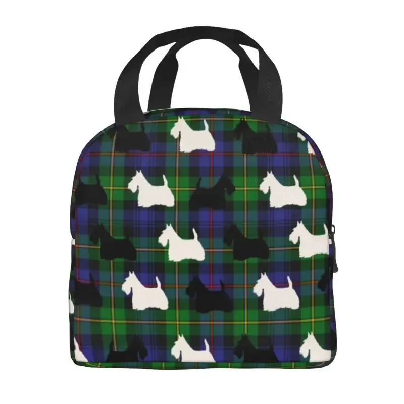 Blue Green Tartan Scottish Terrier Plaid Insulated Lunch Bag for Scottie Dog Cooler Thermal Lunch Box Office Work School