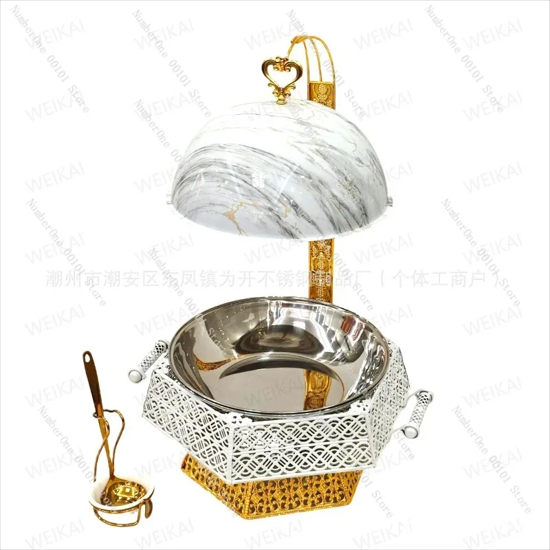 Golden Stainless Steel Buffet Stove: Middle Eastern Luxury Round Alcohol Insulation Dry Pot