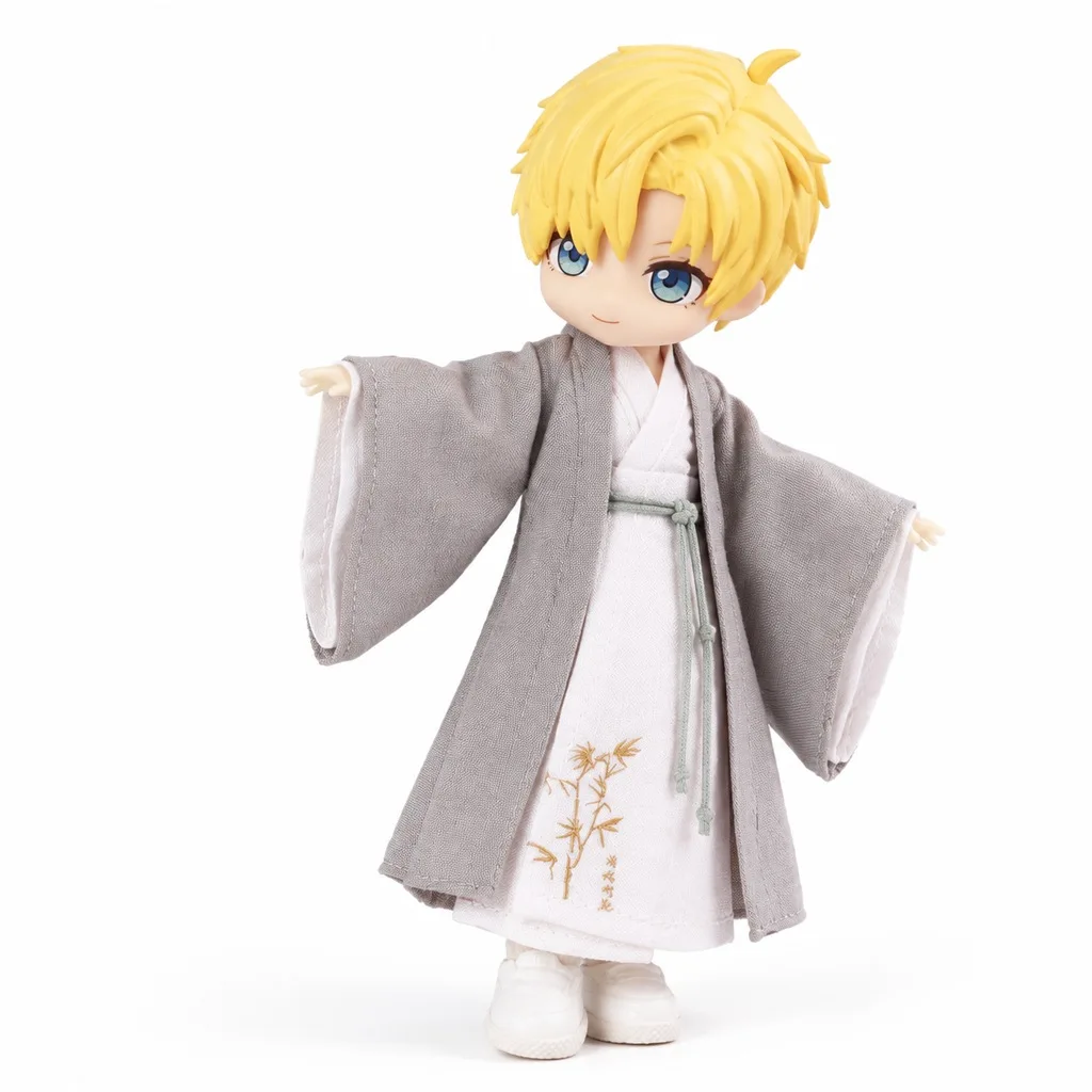 Doll Clothes for OB11 GSC P9 P10 1/12 Dolls, Chinese Wuxia Swordsman Hanfu Costume, Bamboo Embroidery, Blue White Gray