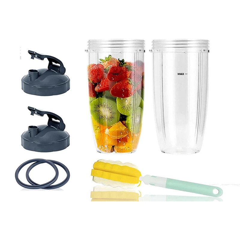 

Replacement 32Oz Cups With Two Flip Top To Go Lid, Rubber Seals, For Nutribullet 600W And 900W Blender Accessory.