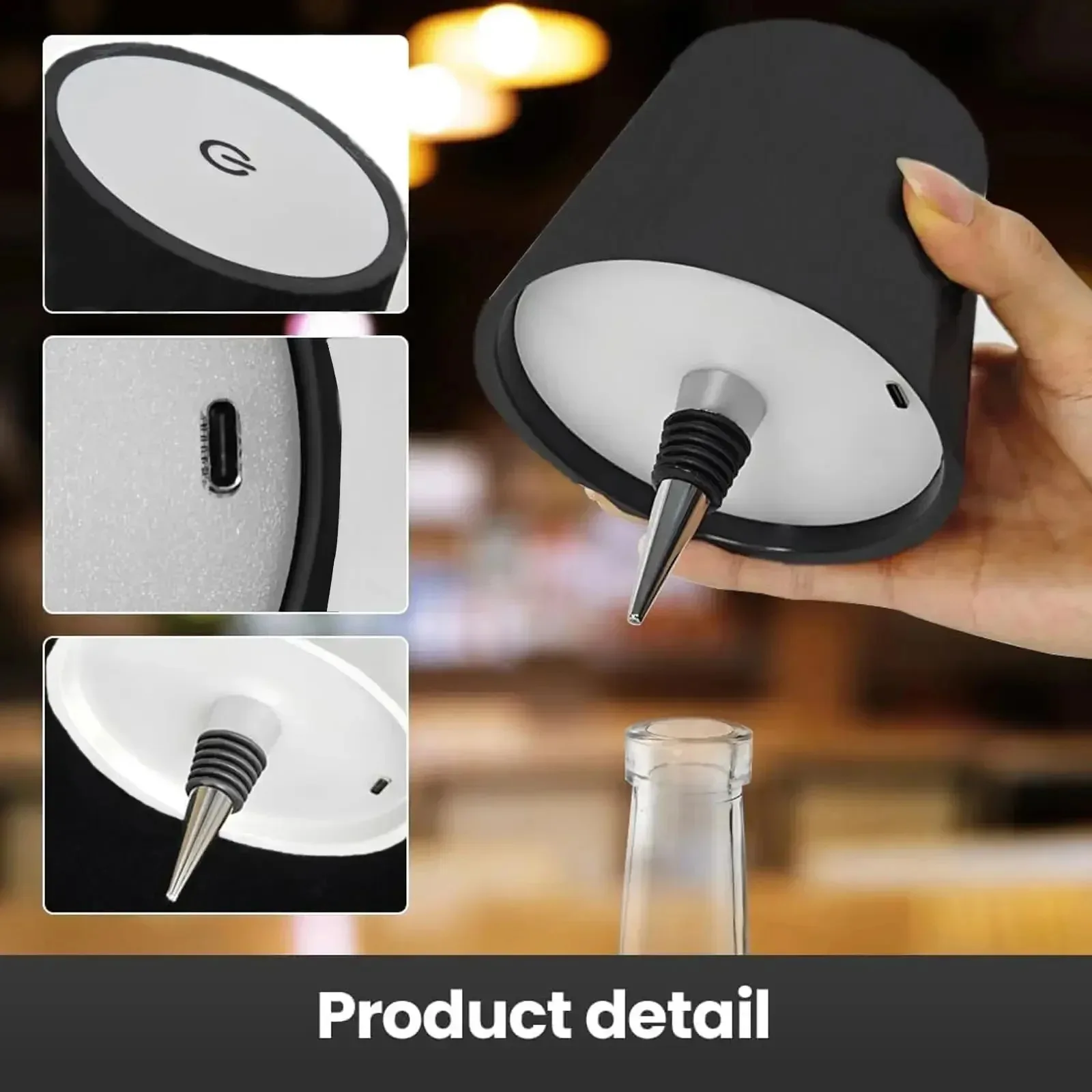 Type-C Wireless Wine Bottle Lamp Touch Control 3 Color Stepless Dimming LED Desk Night Light for Bar Rechargeable Night Light
