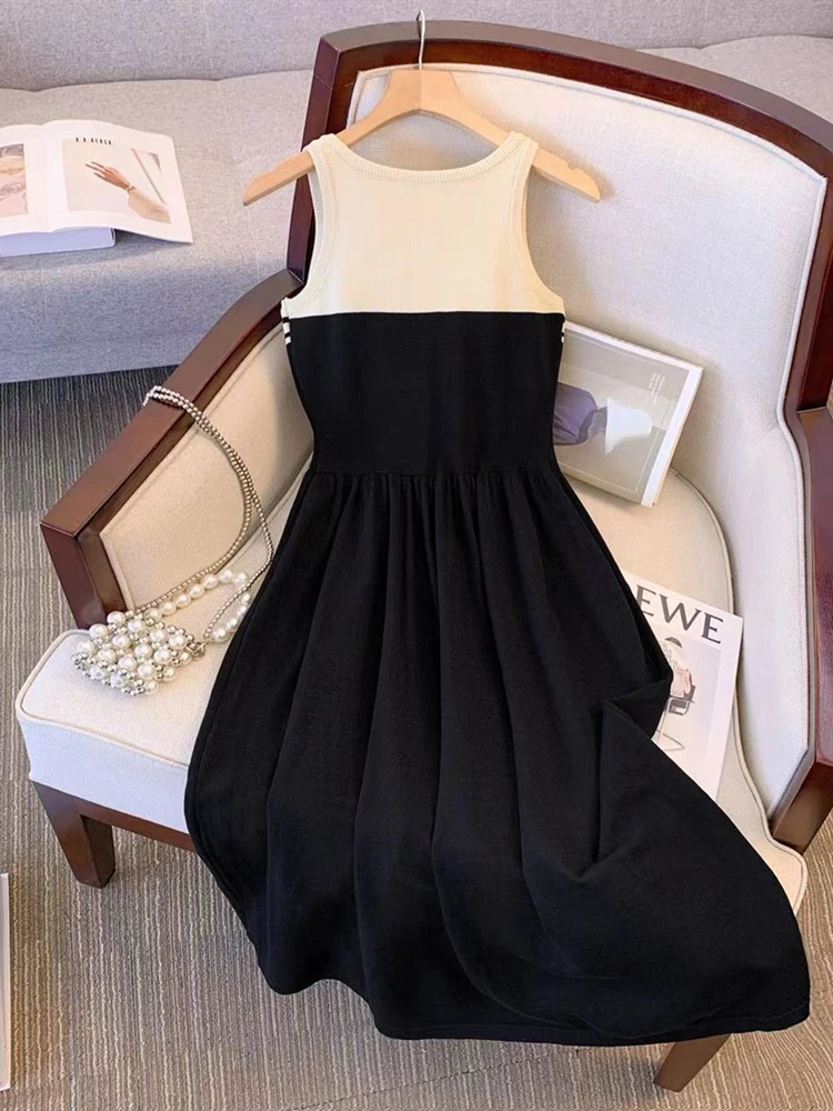 2023 Summer Sleeveless Knit Dress For Women Korean Fashion Elegant Casual Straight Sweater Dresses Female