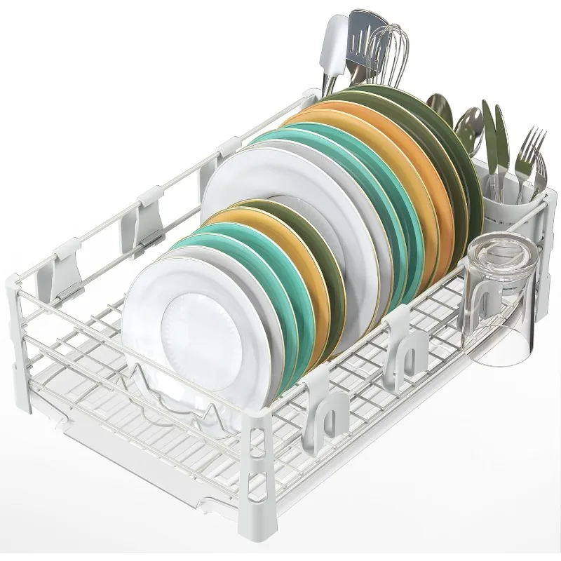 

Dish Rack with Drainers, Mug Holder and Utensil Holder, White