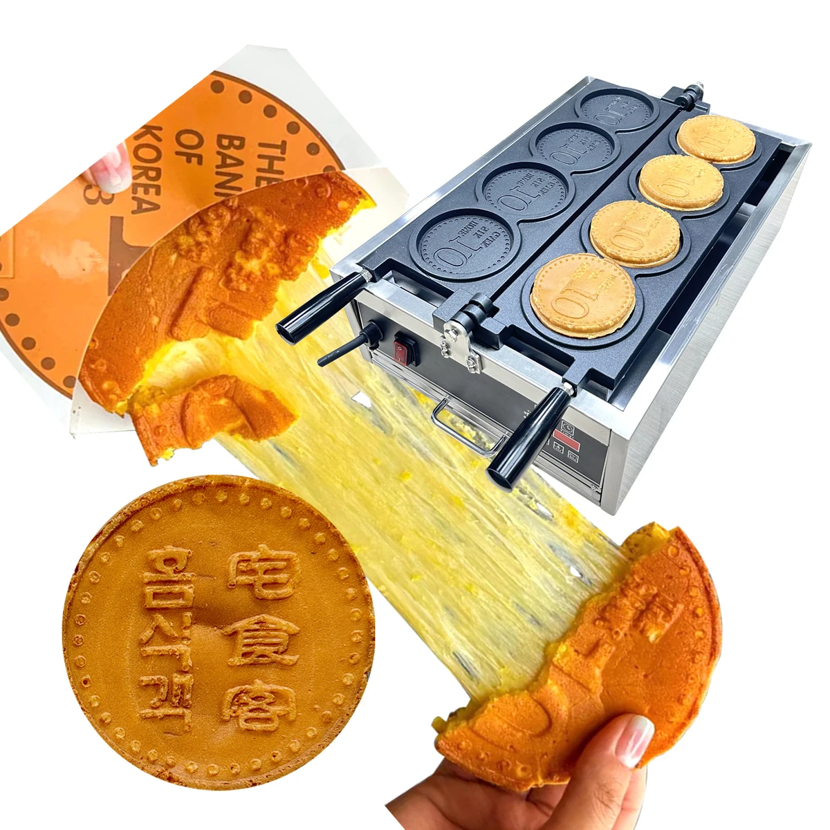 New Stylish Stock Ready to Ship Korean Coin Waffle Maker Electric Crispy Cheese Cookie Maker