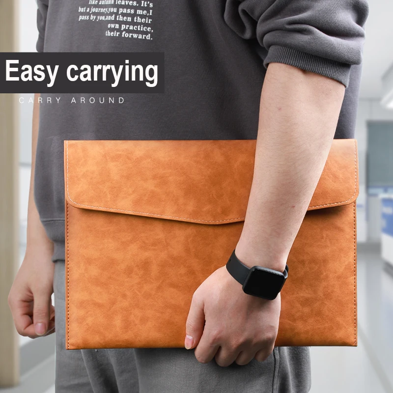 330*252MM Waterproof Leather A4 Business Briefcase Button File Folder Office Contract Bill Storage Bag Portable Large Capacity