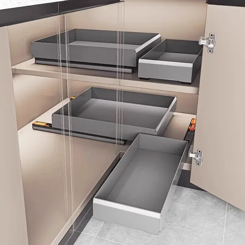 Cabinet corner basket drawer corner storage renovation space aluminum rust-proof single-layer kitchen deep cabinet shelf