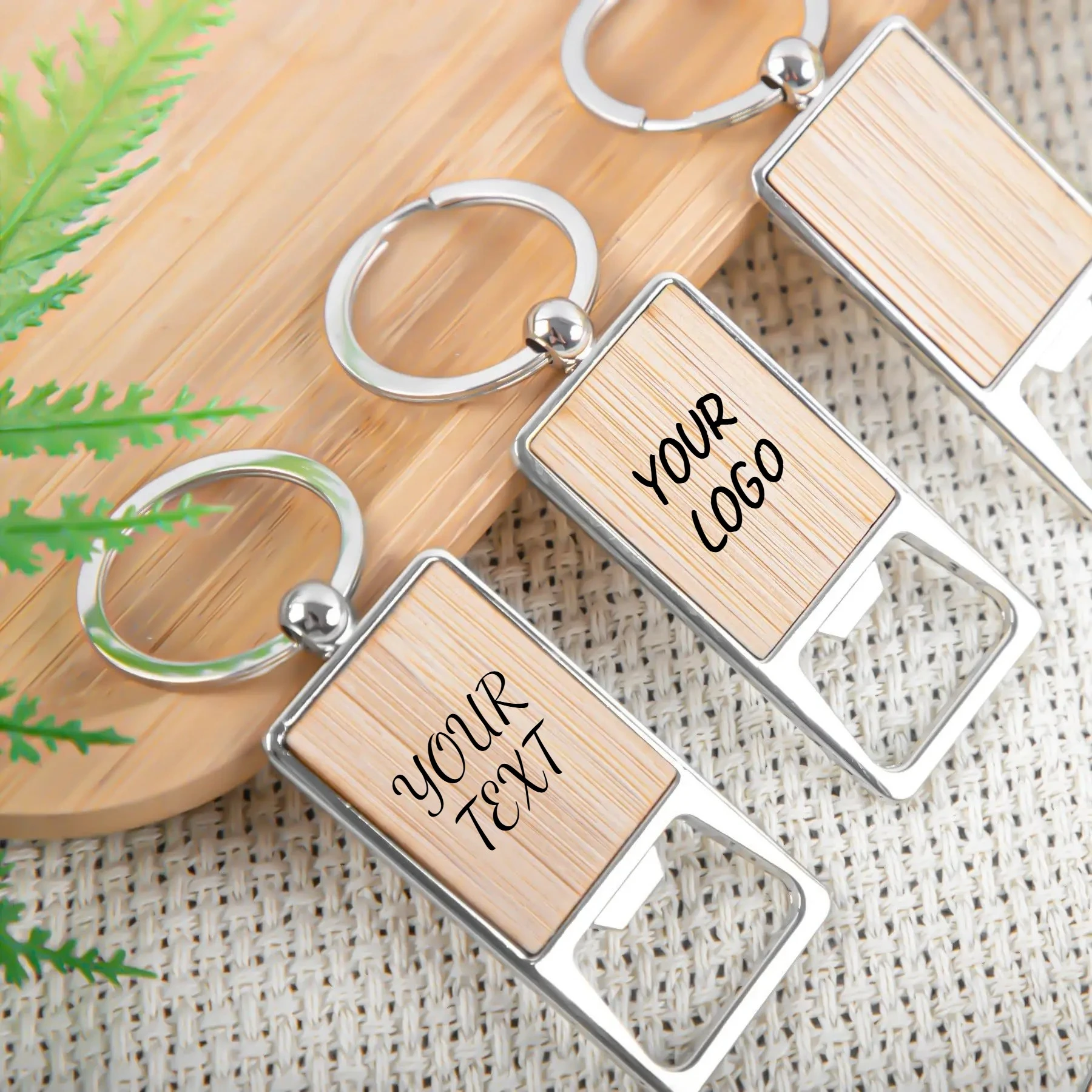

Durable Bamboo Beer Bottle Opener Keychain Custom LOGO TEXT Laser Engrave Personalized Key Chain Keytag Keyring for Women Men