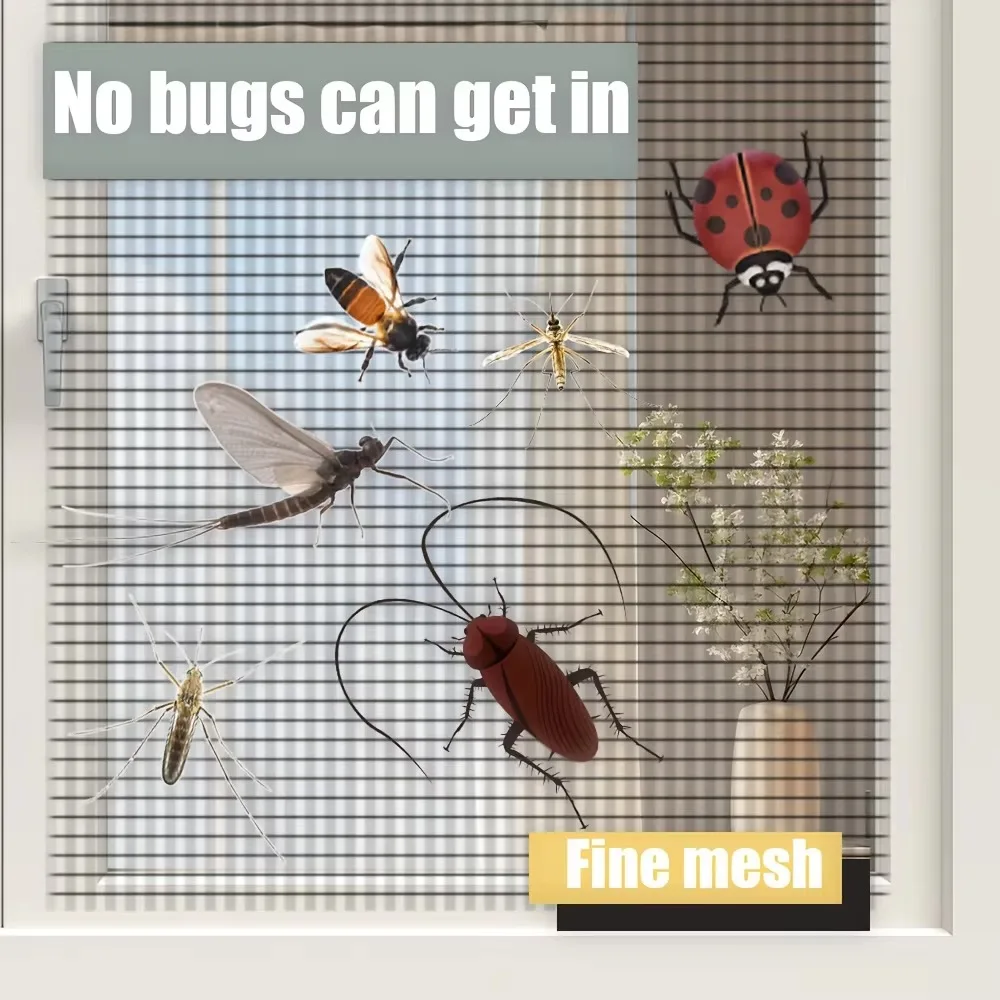 1set High Breathability Magnetic Window Screen No Drill Installation Magnetic Strips Anti-Insect Fly Screen Rust-proof