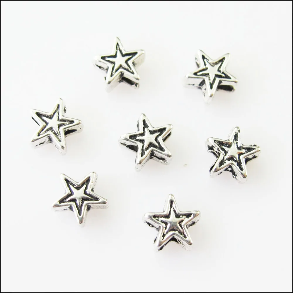 100Pcs Antiqued Silver Color Tiny Star Spacer Beads Charms 6mm