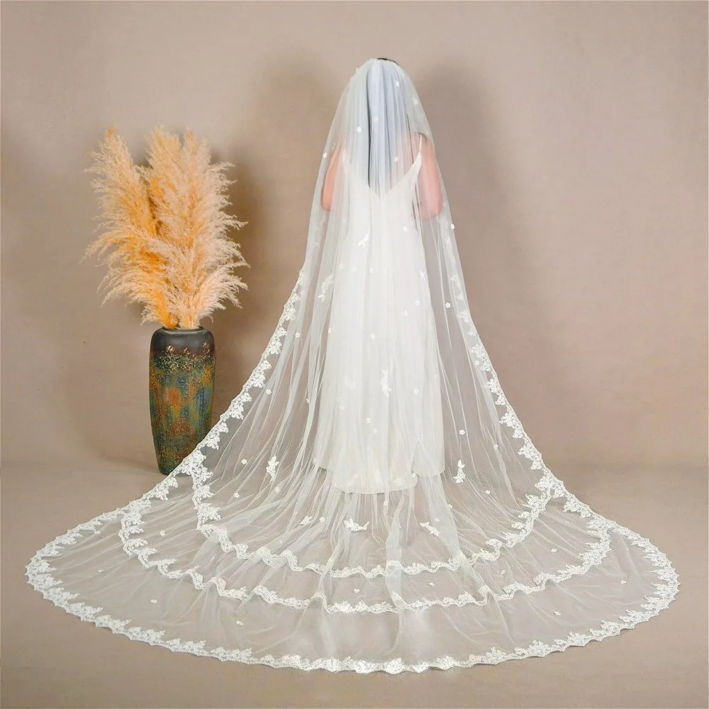 

Retro Bridal Veil Cathedral Delicate Embroidered Lace Wedding One-layer Veil for Bridal Wedding Dress Wedding Accessories Ivory