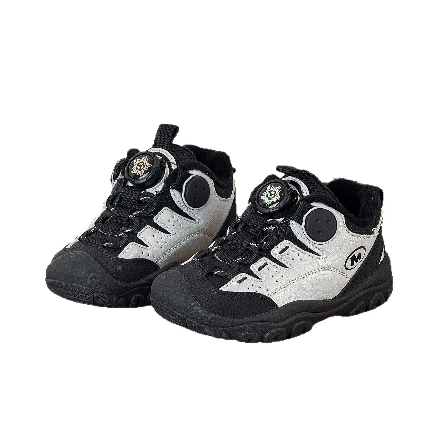 

Winter Children's Boys Girls Rotating Buckle Outdoor Hiking Plus Velvet Sports Shoes Kids Toddler High Top Warm Sports Shoes