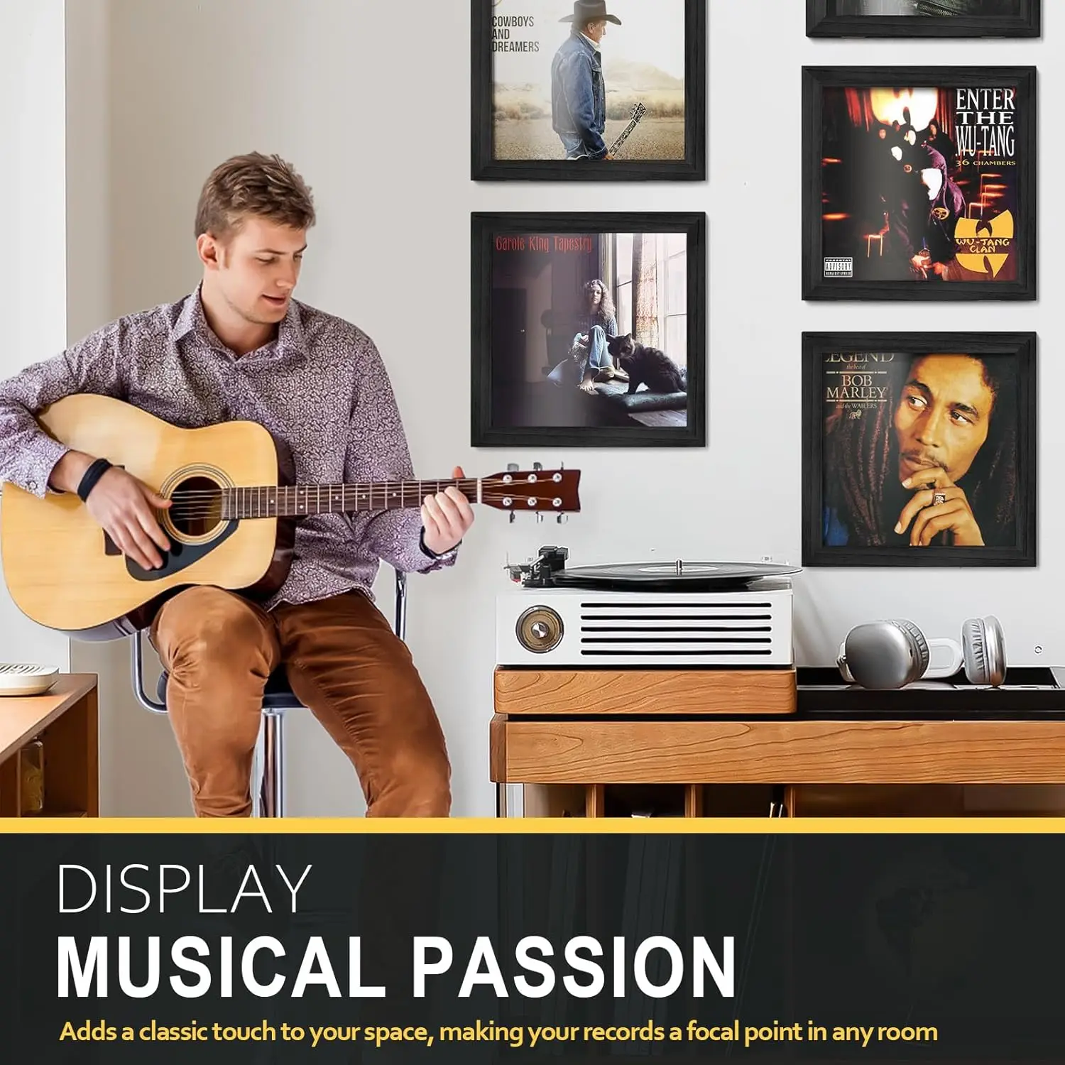 Wall Mounted Vinyl Record Frame Wooden Album Cover Display For Home Office Music Room Decor Dust-Proof Protection Minimalist view 4