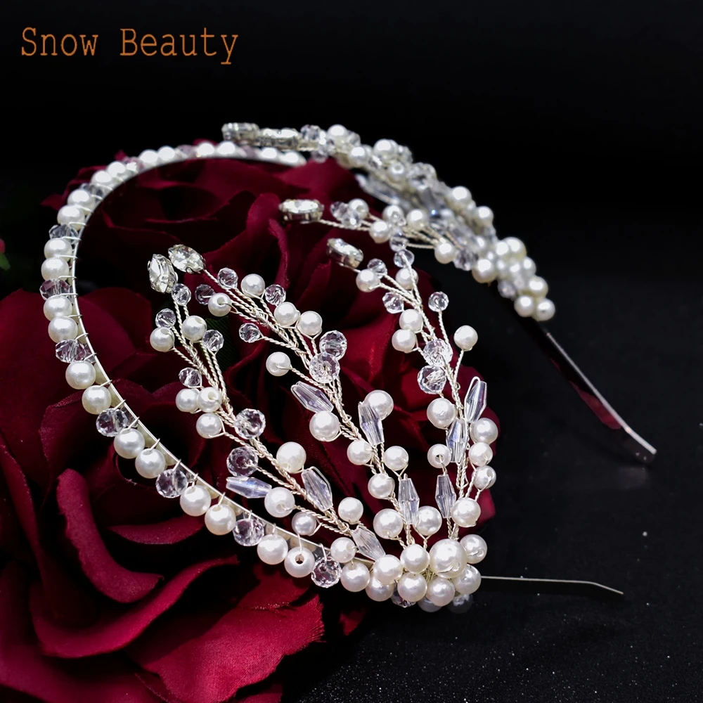 DZ067 Soft Bridal Hairband Fashion Pearl Crystal Wedding Hair Accessories Ventage Bridal Headband Jewelly Tiaras Twisted  Bead