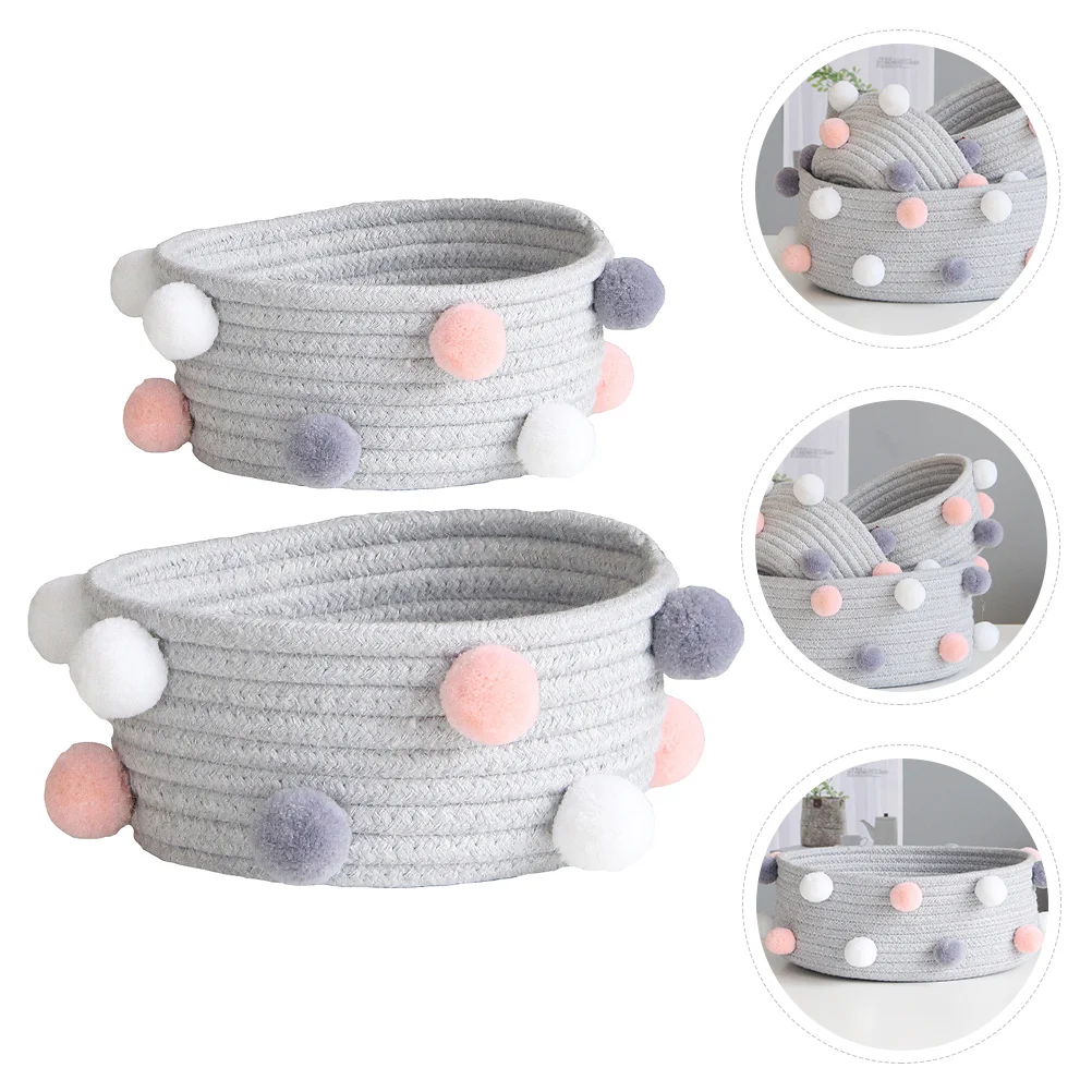 2 Pcs Litter Boxes Bins Storage Cosmetics Holder Desktop Trash Can Basket Woven Lovely Grey Makeup Organizer Baby