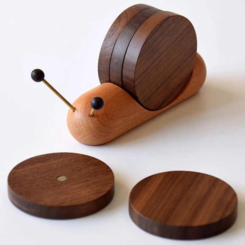 

Snail-Design Wooden Coaster Solid Wood Heat Resistant Cup Mat for Coffee Tea Glass Table Surface Protection Idea Home Decoration