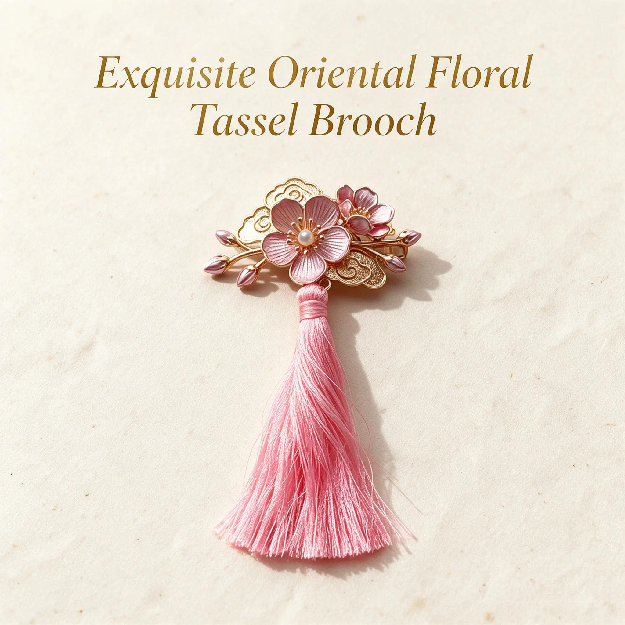 New Chinese Style Pink Apricot Blossom Tassel Brooch With Auspicious Cloud Faux Pearl Lapel Pin For Qipao Cheongsam Hanfu Outfit