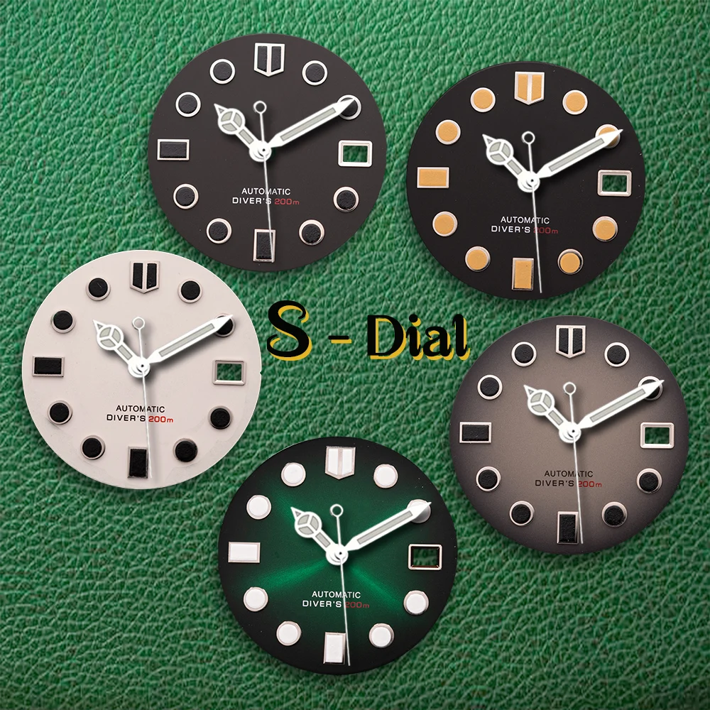 

Циферблат Diver NH35 с логотипом S, 28,5 мм, подходит для механизма NH36, зеленый светящийся, без стрелок, аксессуары для модификации часов