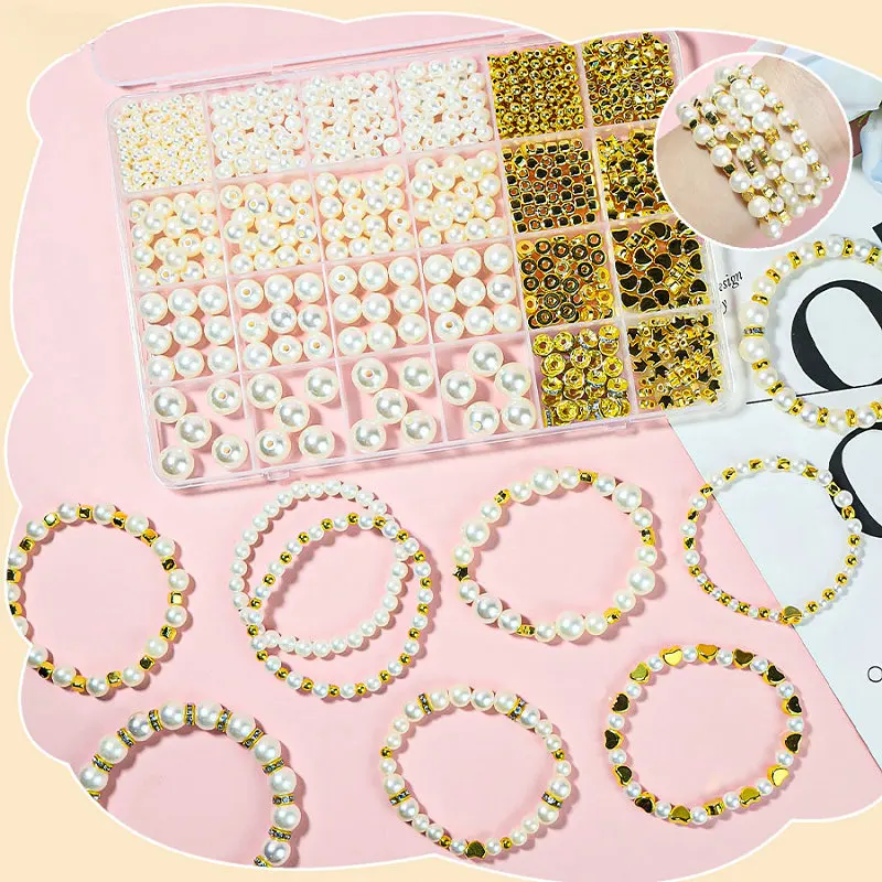 Golden Spacer Beads For Bracelets Making Kit Assorted DIY Pearl Beads Acrylic Alphabet CCB Beads Kit For Jewelry Making Supplies