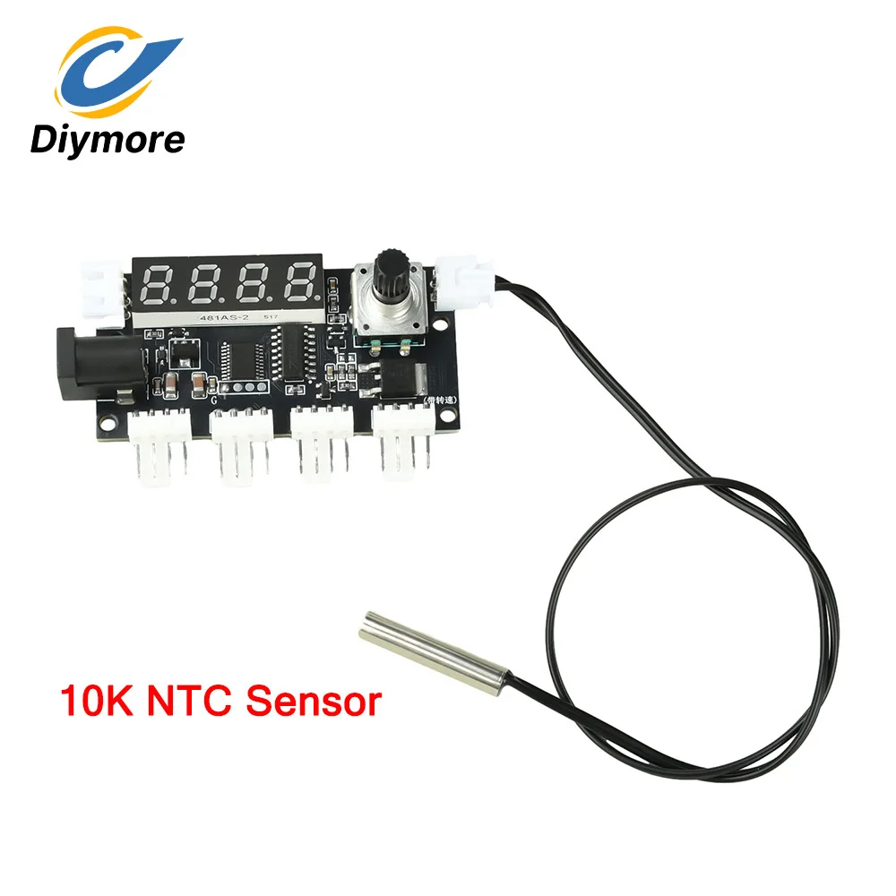 DC 5-24V 5A 4 Channel PWM Fan Speed Control 10K NTC Sensor Intelligent Temperature Control Cooling Temperature/Fan Speed Display