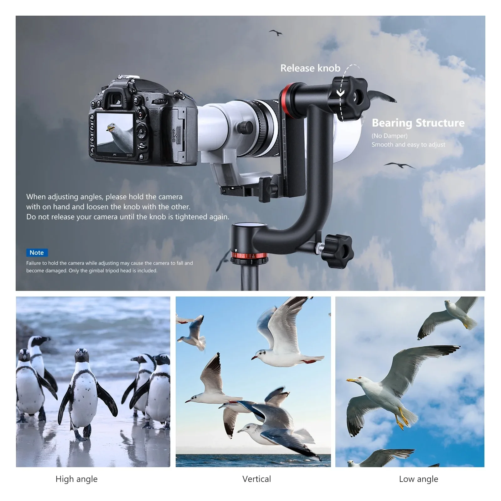 Neewer GM101 Professional Heavy Duty Aluminum Alloy Gimbal Tripod Head with Quick Release Plate 360 Degree Panoramic Shooting