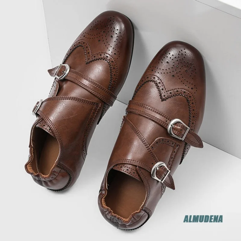 

Brown Suede Round Toe Double Buckle Loafers Men's Breathable Street Style Fashion Daily Wear Outdoor Casual Shoes 2026 New