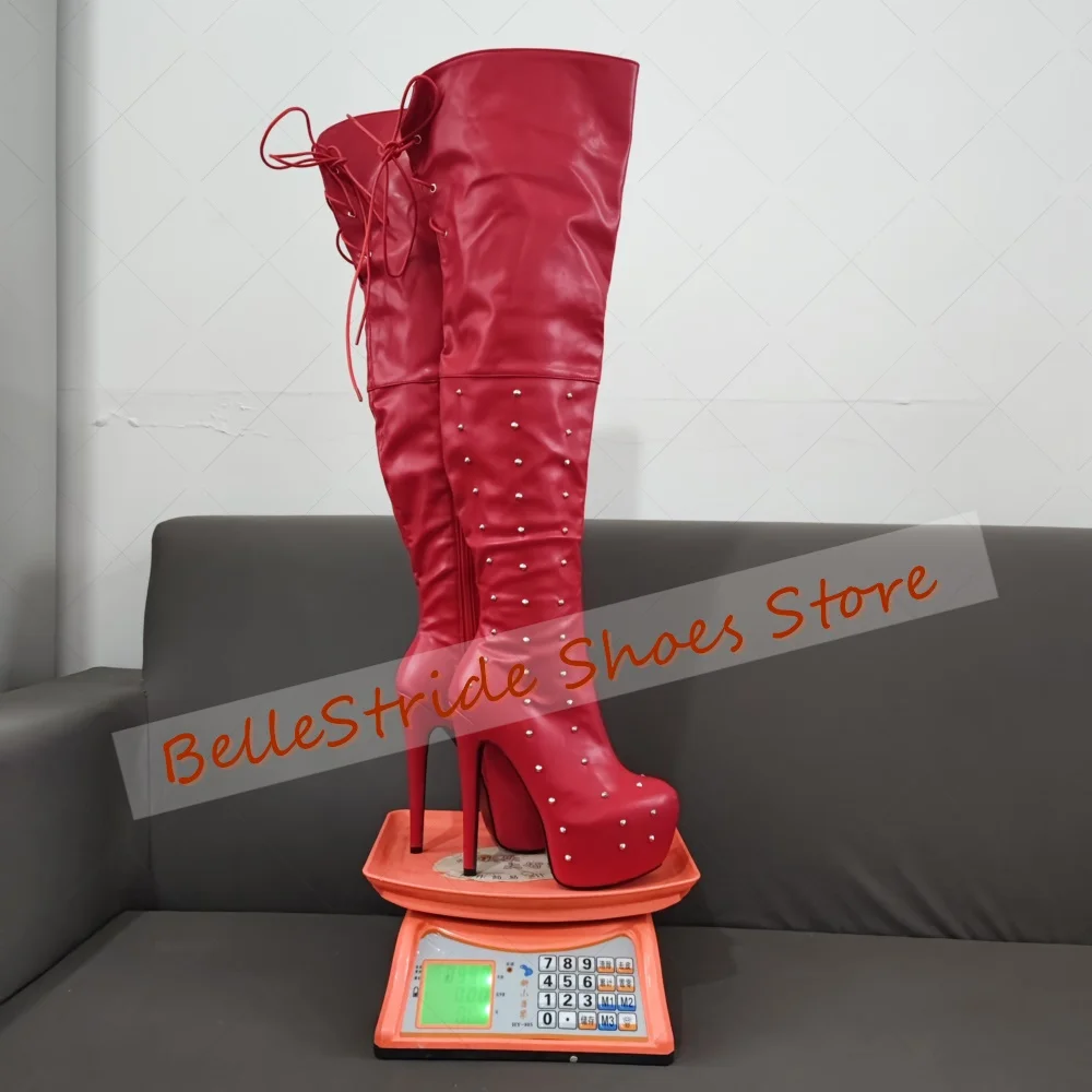 

Red Back Strap Round Toe Platform Boots Matte Leather Women Shoes Thin High Heels Party Banquet Dating 2025 Zapatos Para Mujere