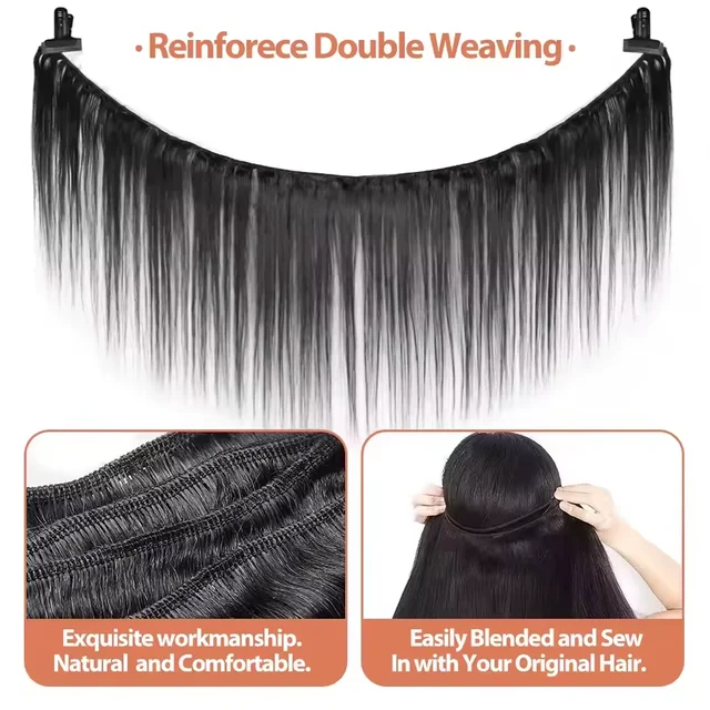 32 Inch Human Hair Bundles Brazilian Straight Raw Virgin 1 3 4 Bundle Double Weft Bundle For Black Women Ready To Wear 6