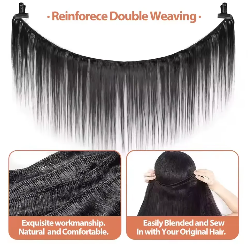 32 Pulgadas Paquetes de Cabello Humano Brasileño Liso Crudo Virgen 1 3 4 Paquete Doble Tejido Paquete para Mujeres Negras Listo para Usar 6