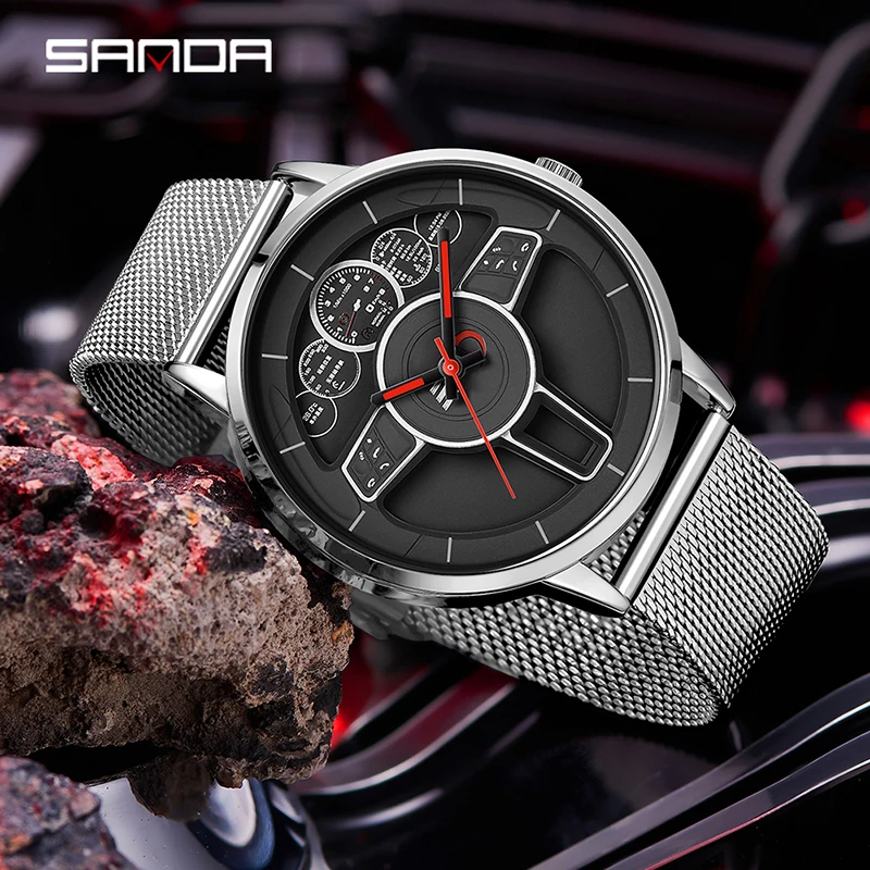 Sanda 1139 Leisure Fashion Trend Quartz Men\'s Watch Steel/Mesh Strap Business Simple Waterproof Watch