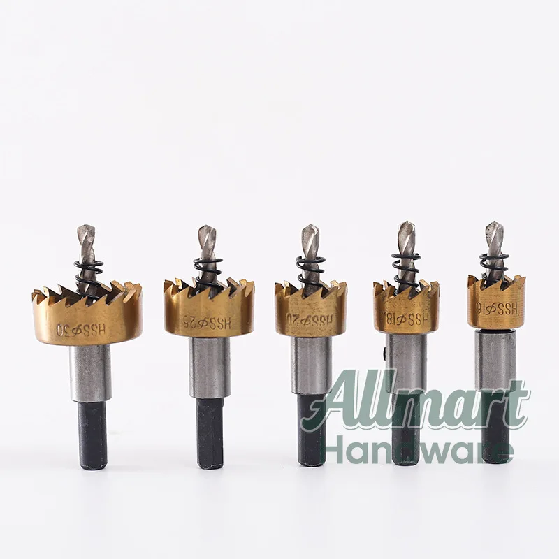 5PCS Titanium Plated HSS Hole Saw Set, 16-30mm Silver Drill Bit, High Speed Steel Cutter for Metal Sheet Hole Enlarging