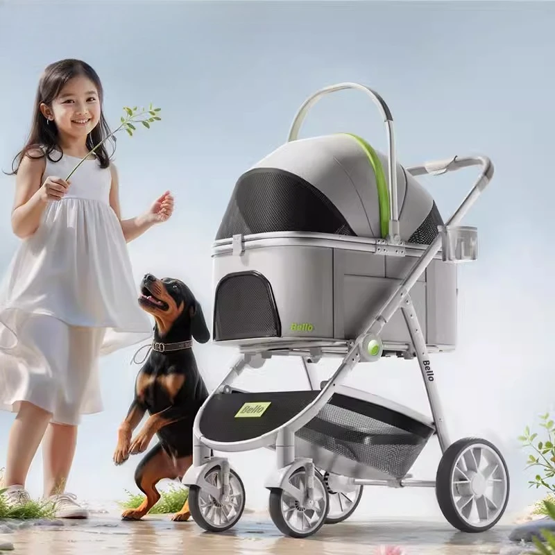 

Foldable Pet Stroller Portable for Multiple Pets Aluminum Alloy Large Luxury Shock Absorbing Cart