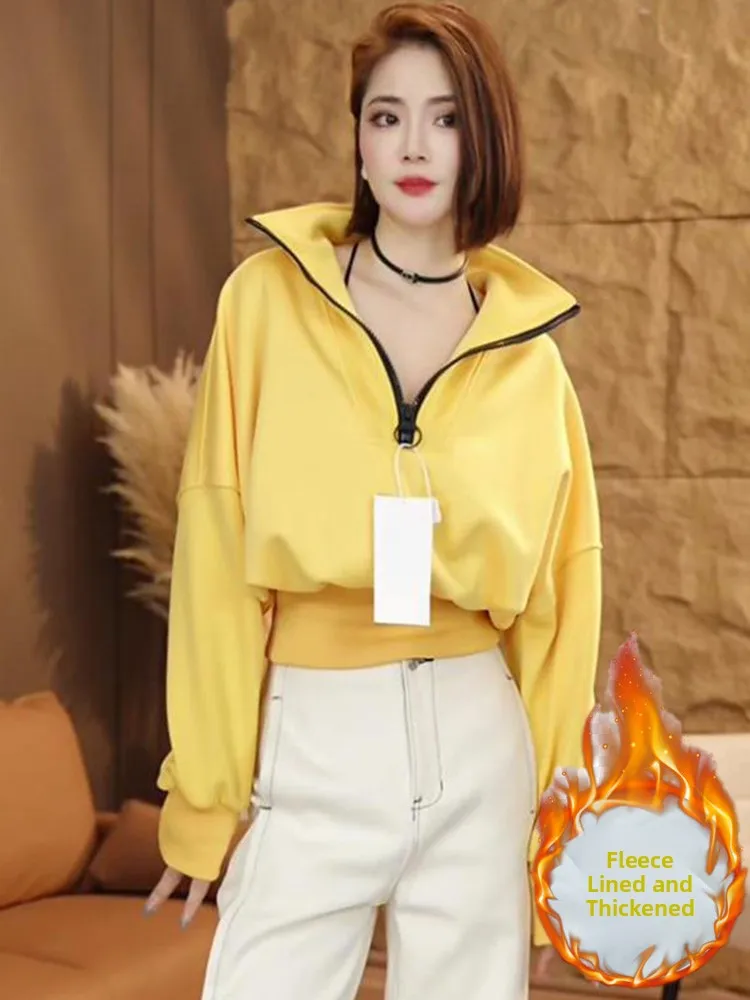 Thiened Fce Long Sve sweat à capuche femme décontracté Sle fermeture éclair Ne Design automne hiver nouveau Faion haut Streetwear