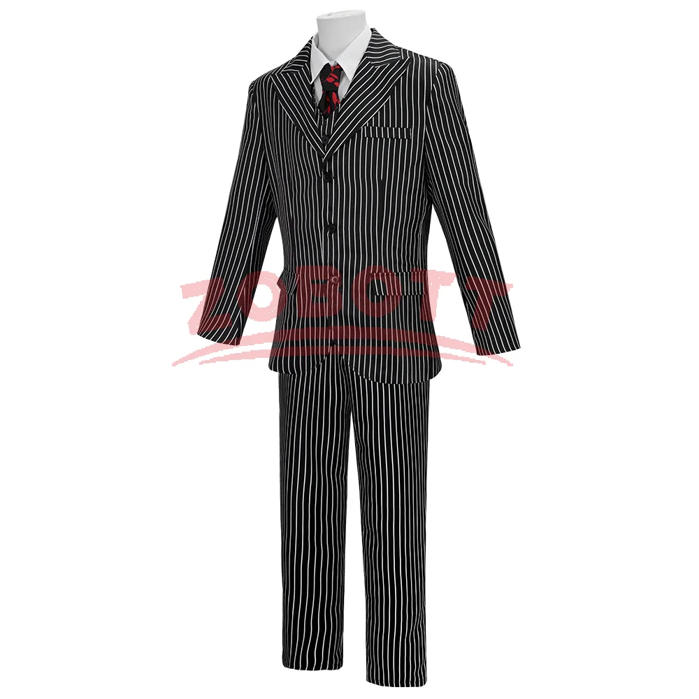 Season 2 Wednesday The Addams Family Gomez Addams Cosplay Costume Black Striped Blazer Pants Vest Shirt Tie Set Halloween Outfit