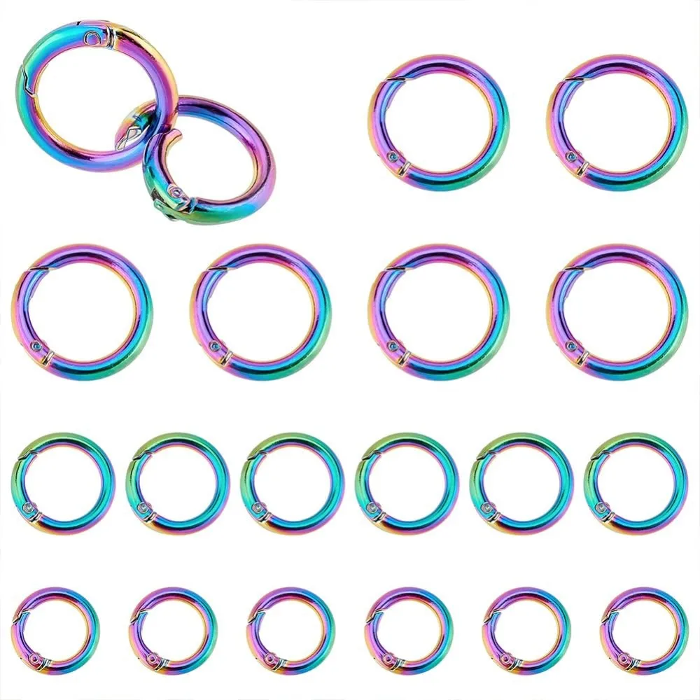 18Pcs 3 Styles Rainbow Spring O Ring, Round Carabiner Clip Bag Making Lanyard Snap Hooks for Purses Keychain Lanyard Handbags