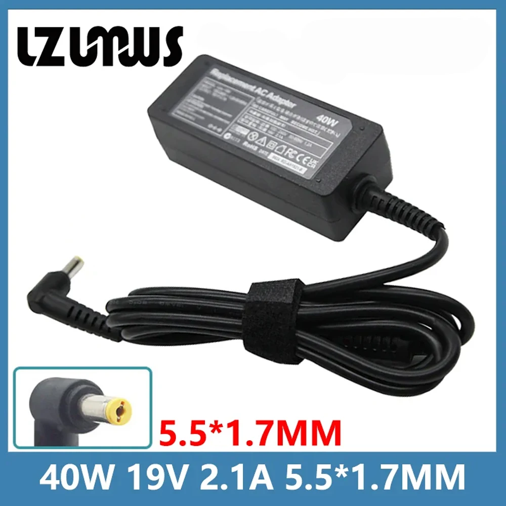 LZUMWS 19V 2.1A 40W 5.5*1.7MM AC Adapter Laptop Charger For Acer Aspire D255 D257 D270 722 725 756 Power Supply For Notebook