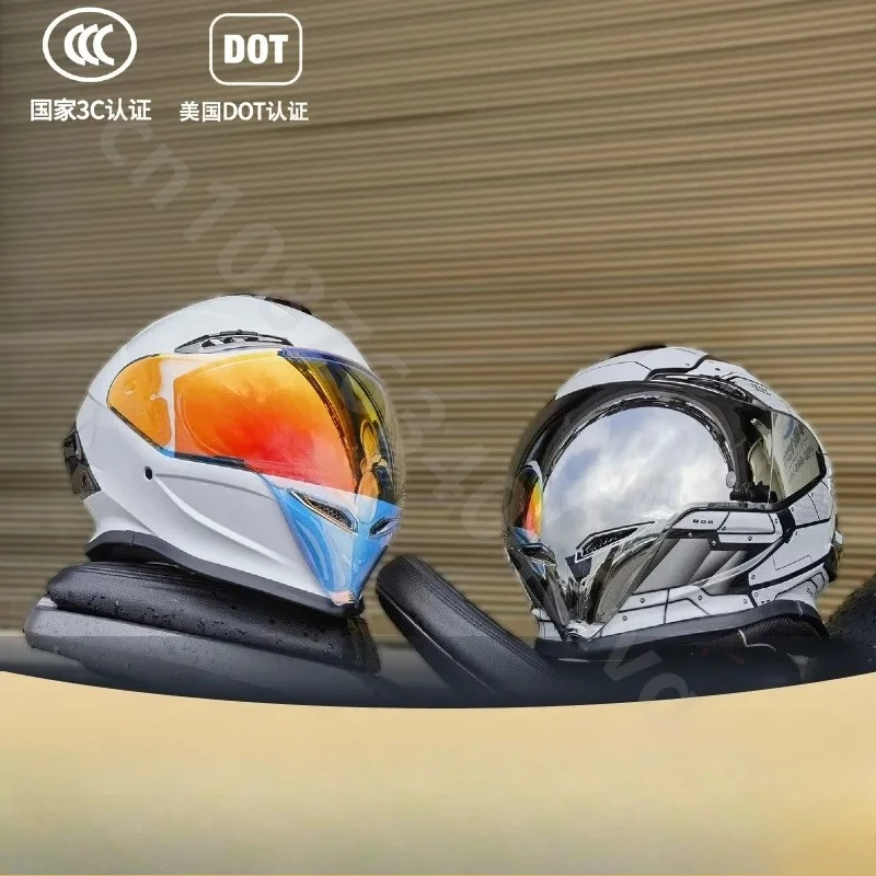NBTK Ghost-face Helm Motorcycle Full Helmet DOT Certified Large Tail Wing Double Lens Winter Warmth 4 Season Capacetes Para Moto