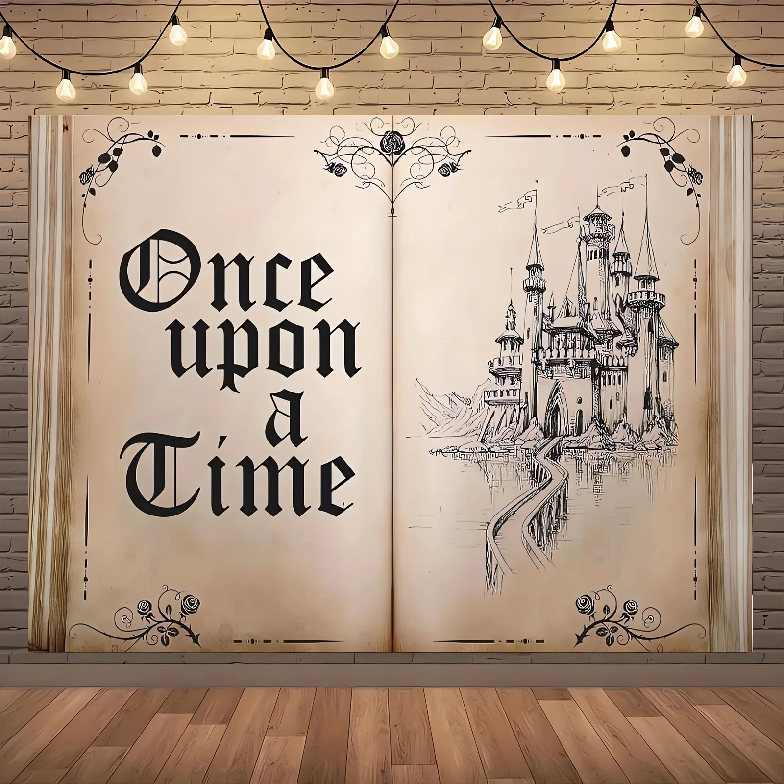 2D-Banner 1-teilig, magisches Märchenbuch, gentlemanähnliches Schloss und Prinzessin, Hochzeit, Geburtstag, Prinzessinnen-Party-Dekoration