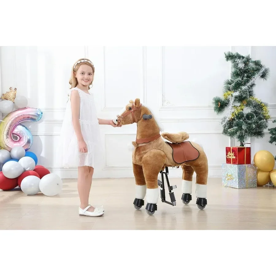 Ride on Horse Toys Riding Horse Toys Ride on Toys for 614 Years Old Premium Plush Animals Toys Walking Horse with Wheels Brown