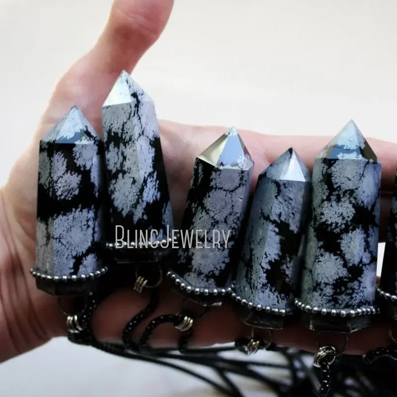 10pcs Snowflake Obsidian Gemstone Tower Necklace Pendulum Talisman Black Obelisk Goth Grunge Halloween Y2k Jewelry One Piece