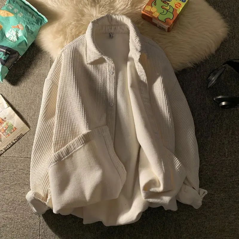 

Women's Japanese Style Corn Kernels Shirt Jacket plus Velvet Korean Version Spring Autumn Casual Student Outerwear