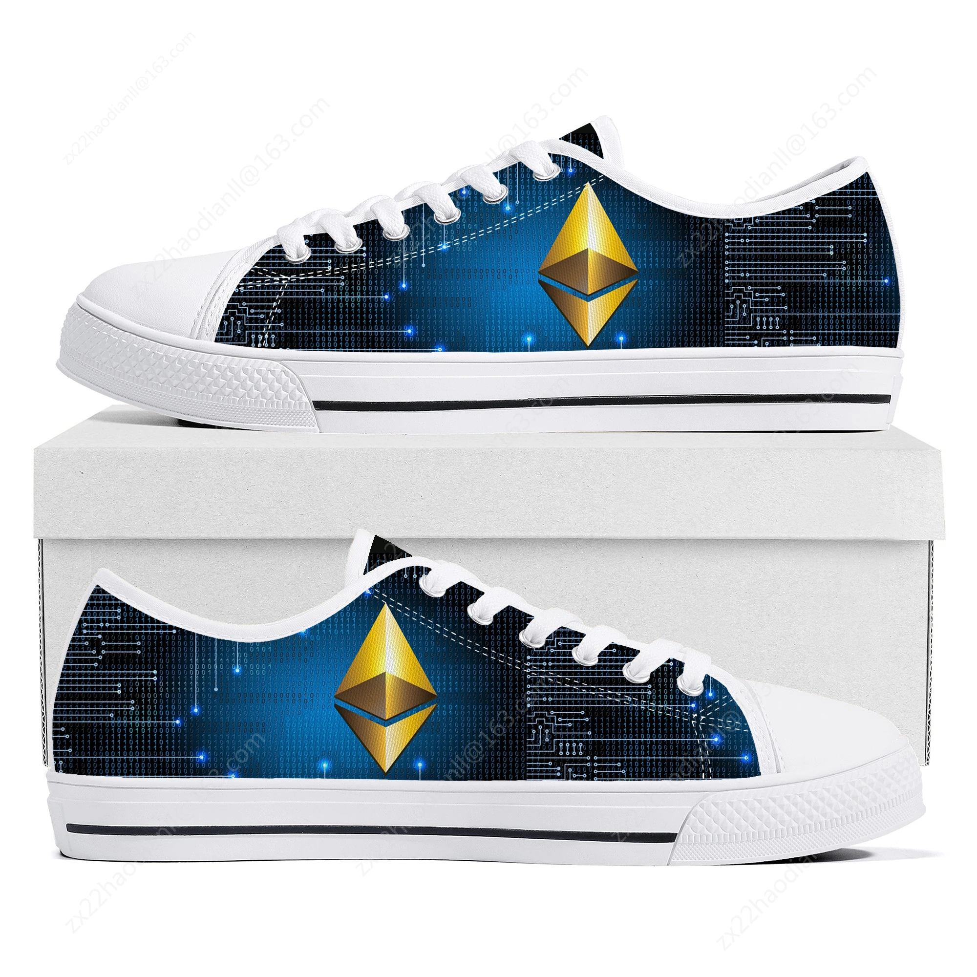 Ethereum Cryptocurrency ETH Coin Low Top High Quality Sneakers Mens Womens Teenager Canvas Sneaker Couple Shoes Custom Shoe