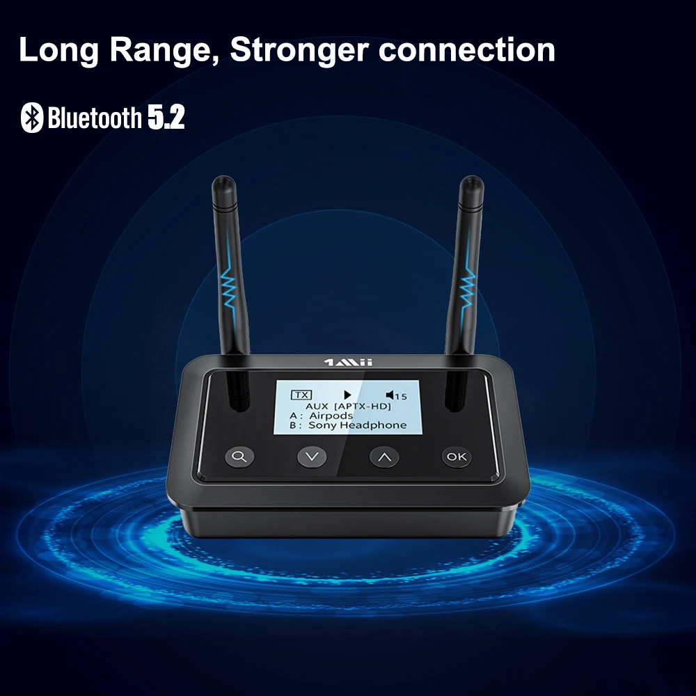 1Mii B03+ Home Theater Long Range Low Latency Bluetooth Adapter Portable Wireless Bluetooth 5.2 Audio Transmitter and Receivers