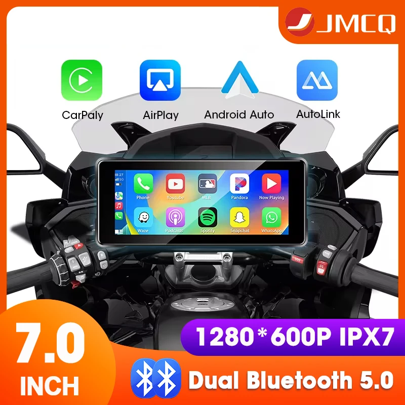 

JMCQ 5/7 inch Motorcycle DVR Navigation GPS Wireless CarPlay Android Auto Airplay Moto Screen Portable for motorcycle Monitor