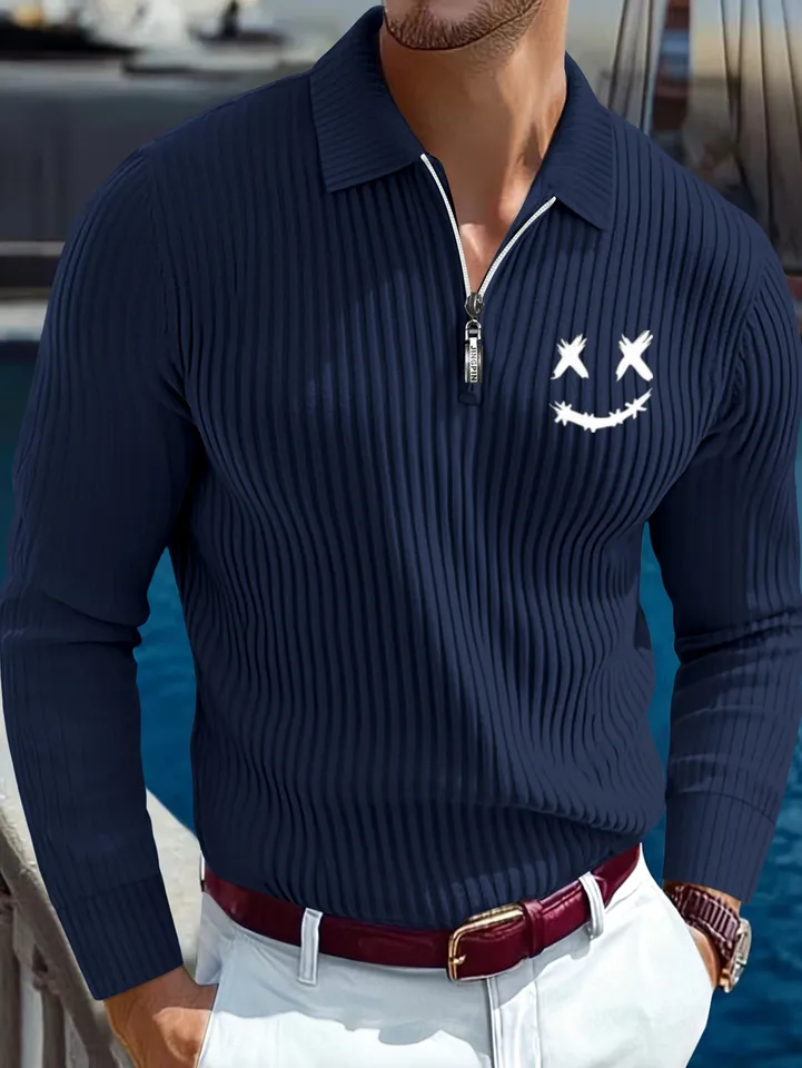 Men's Stylish Long Sleeve Polo Shirt for Fall