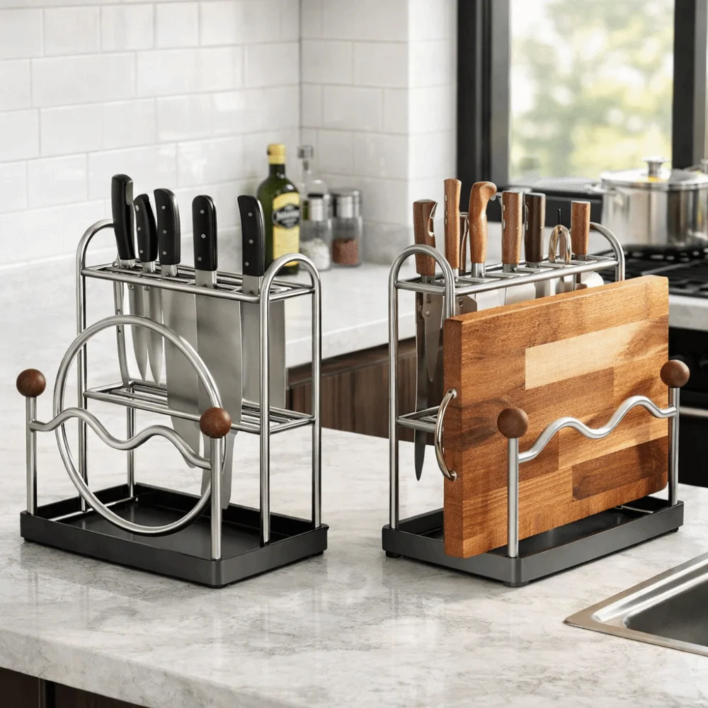 

Подставка для палочек из нержавеющей стали с дренажным поддоном, экономящая место, держатель для разделочной доски, нержавеющая сушилка для столовых приборов, для дома