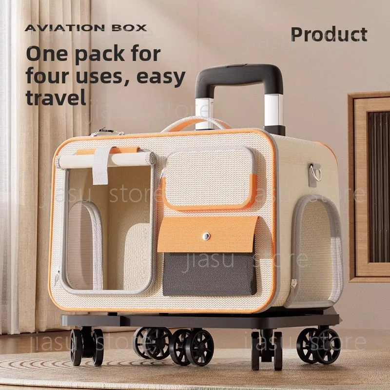 

Portable Pet Travel Suitcase With Wheels Multi-Functional Anti-Stress Cat Dog Carrier Backpack Box