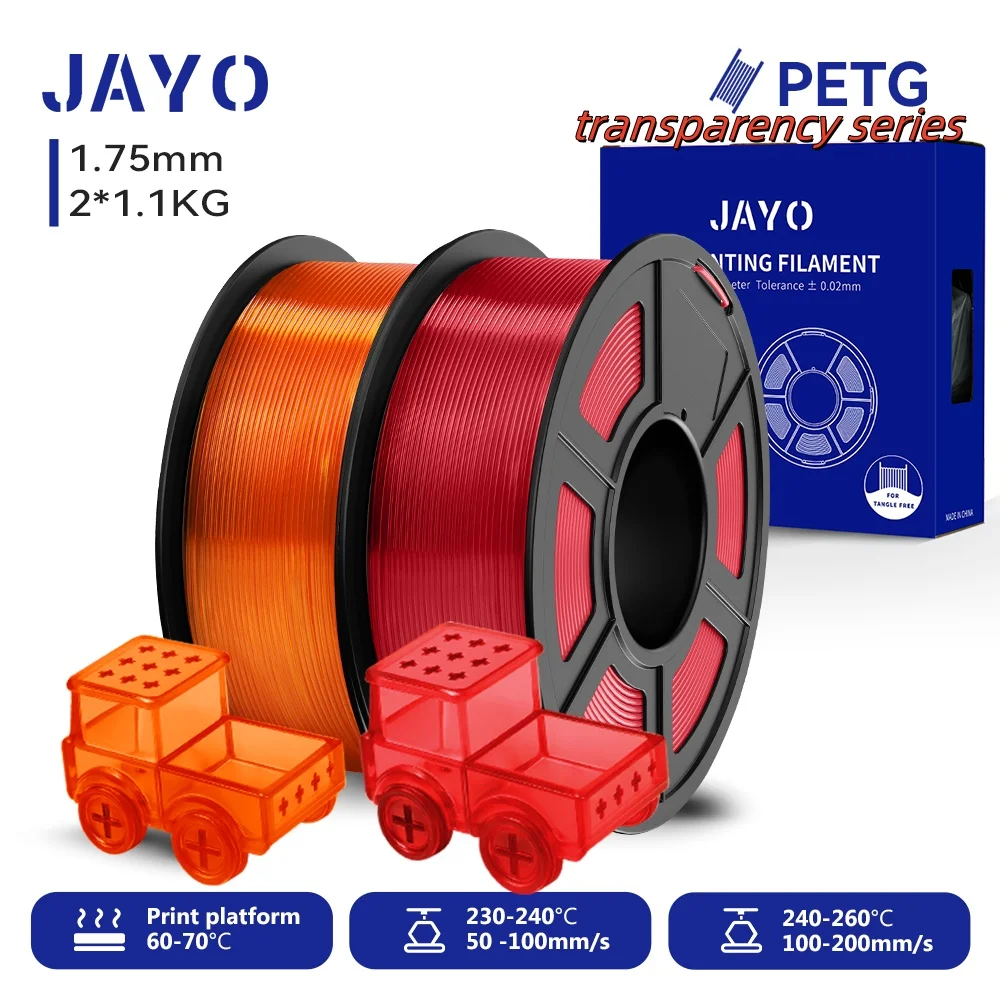 JAYO 2,2 kg 3D-PETG-Druckerfilament, 1,75 mm PETG-Druckerfilament, ordentlich gewickeltes 3D-Druckmaterial für Bambu FDM 3D-Drucker