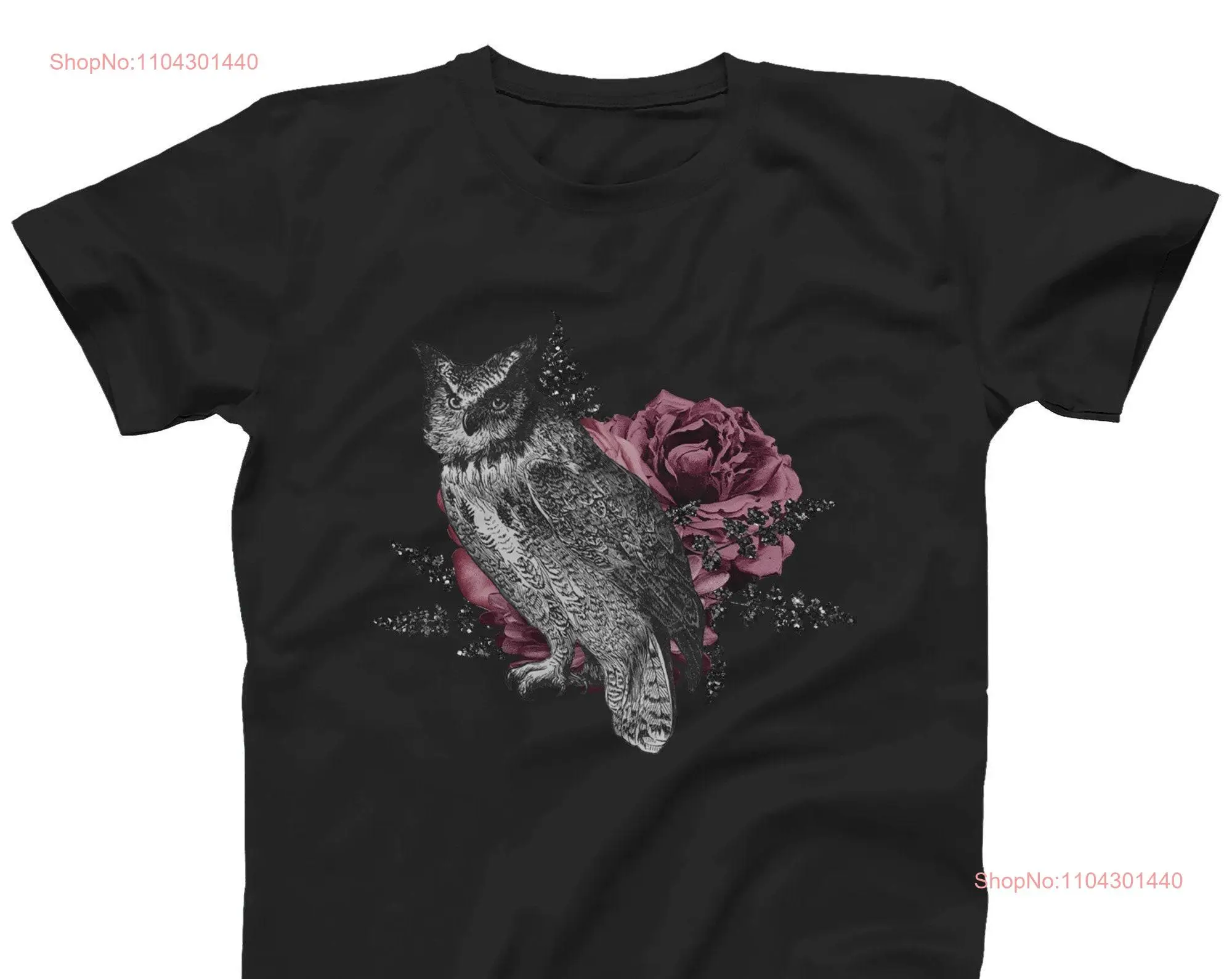 

Готическая футболка с совой и розами для рокера, также большие размеры 3XL, 4XL, 5XL, длинные или короткие рукава