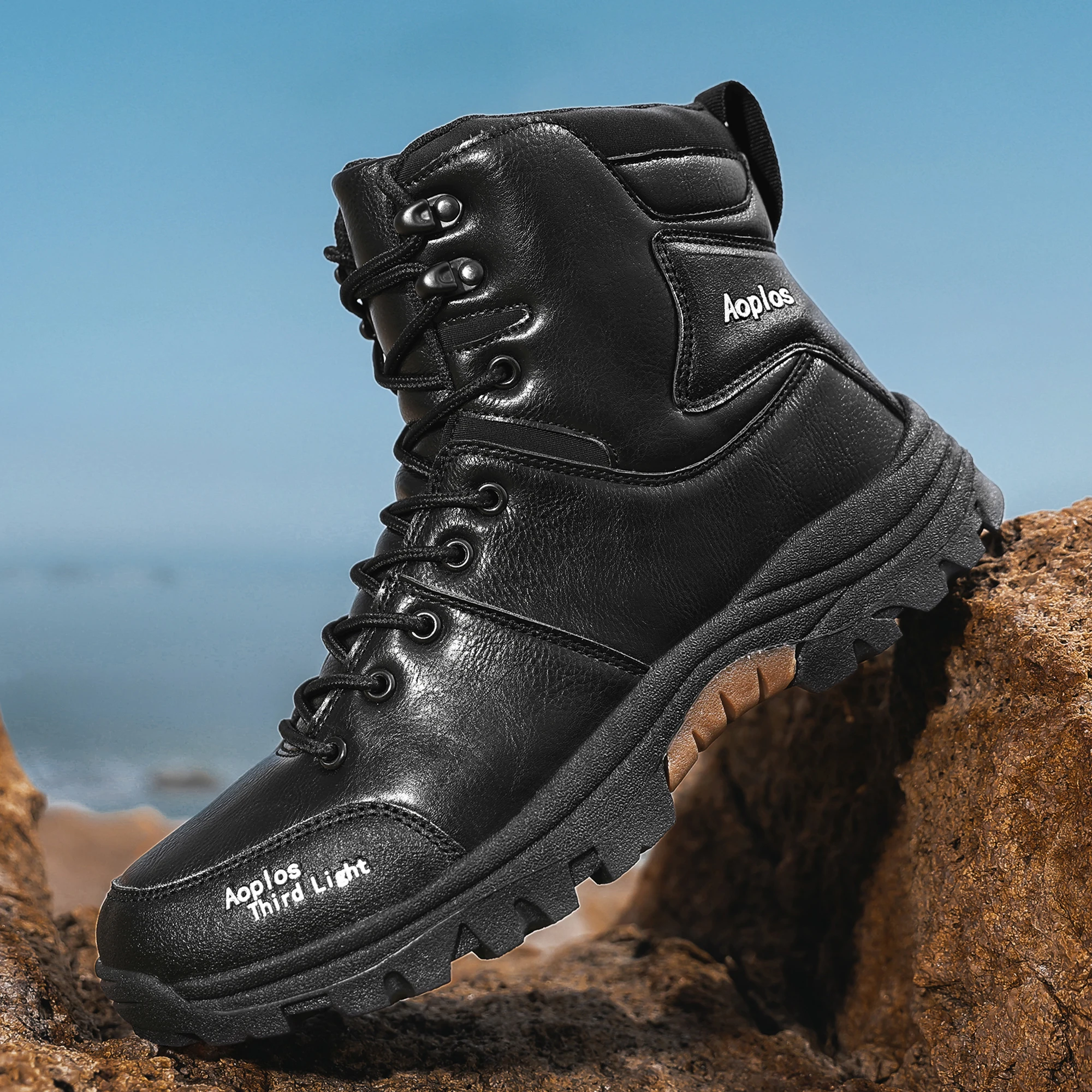 

New Trendy Men's Hiking shoes, Fashionable Outdoor Travel Walking shoes, Classic long boots, black and brown Large size 10